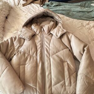 Abercrombie & Fitch Women's Vegan Leather Tan Puffer Jacket, Small